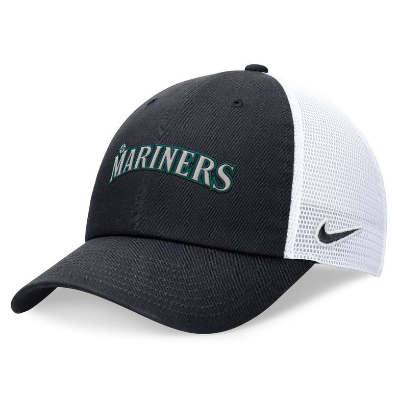 Nike Navy Seattle Mariners Evergreen Wordmark Trucker Adjustable Hat In Blue
