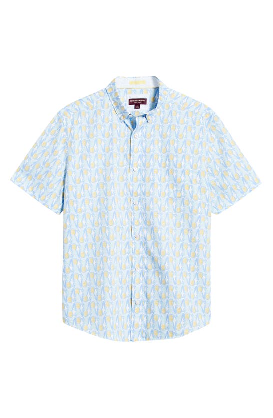 Shop Johnston & Murphy Pineapple Print Short Sleeve Cotton Button-down Shirt In White