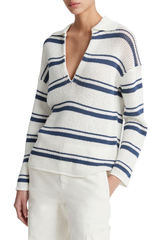 Shop Vince Variegated Stripe Cotton Sweater In Off White Combo