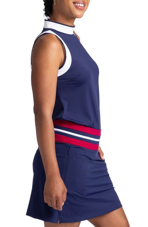 Shop Kinona Knock Out Mock Neck Sleeveless Golf Top In Navy