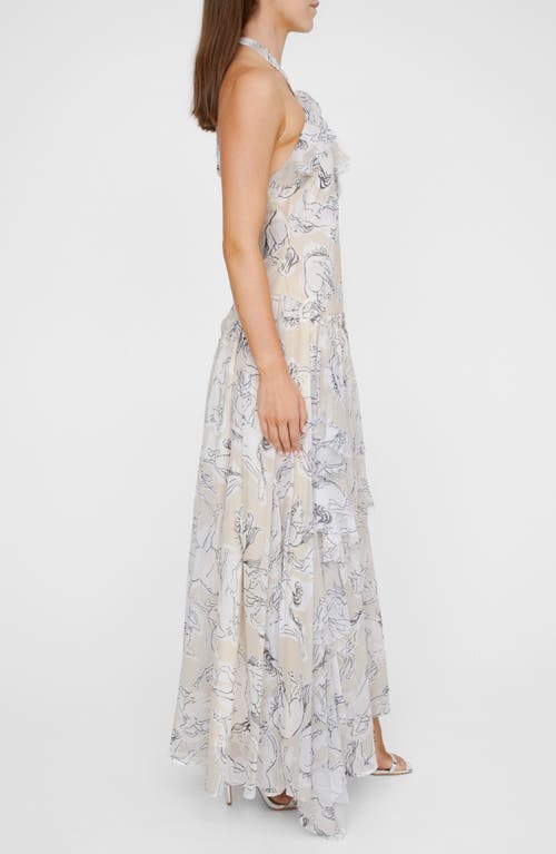 Shop Nasty Gal Stallion Print Ruffle Halter Maxi Dress In Beige