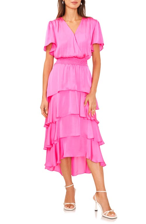 Vince Camuto Flutter Sleeve Tiered Dress Hot Pink at Nordstrom,
