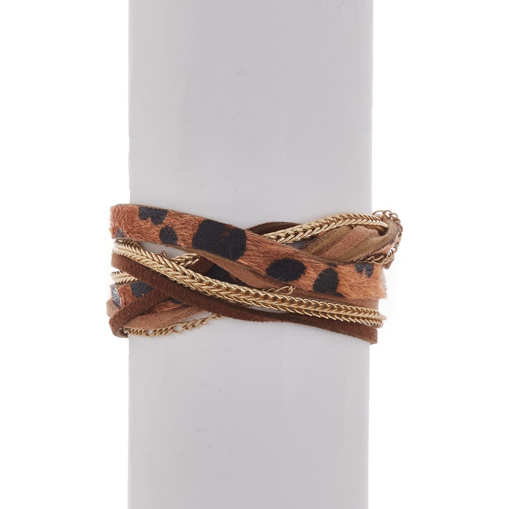 Olivia Welles Multi-layer Faux Hair Wrap Bracelet In Worn Gold/brown