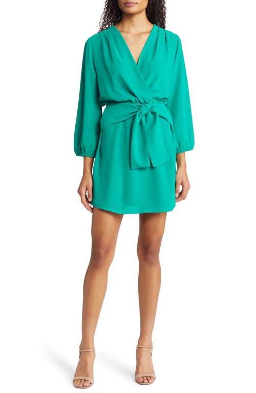 Fraiche by J Long Sleeve Tie Front Dress in Emerald