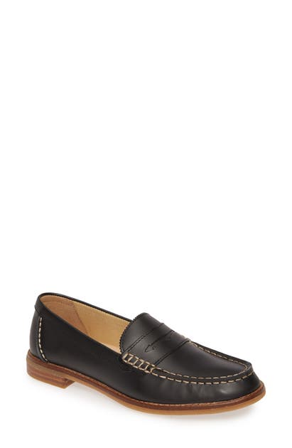 Sperry Seaport Penny Loafer In Black Box Leather