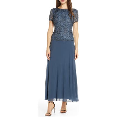 Pisarro Nights Beaded Bodice Chiffon Gown, Grey
