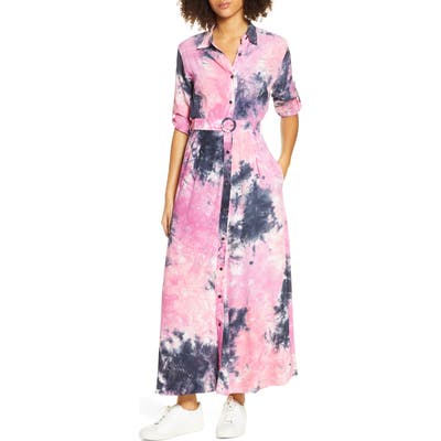 S/w/f Cherish Maxi Belted Long Sleeve Shirtdress, Pink