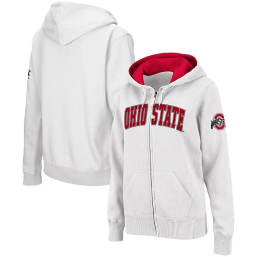 COLOSSEUM Women's White Ohio State Buckeyes Arched Name Full-Zip Hoodie