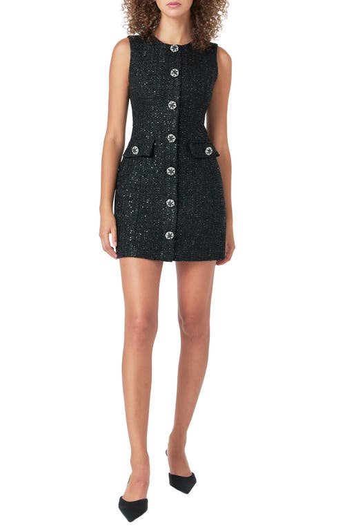 Endless Rose Sequin Jewel Button Tweed Minidress In Black