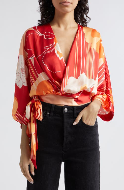 Shop Ramy Brook Minerva Floral Wrap Front Top In Flame Amore