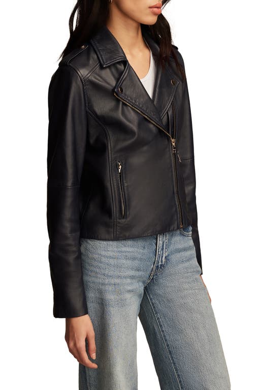 Shop Lucky Brand Classic Leather Moto Jacket In Midnight Navy