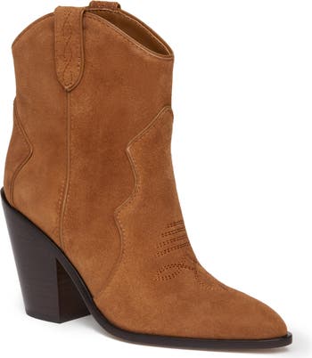 Steve Madden Womens Julina Suede Pointed Toe Ankle Boots Tan