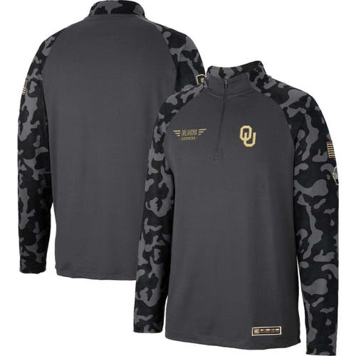 Men's Colosseum Charcoal Oklahoma Sooners OHT Military Appreciation Long Range Raglan Quarter-Zip Jacket