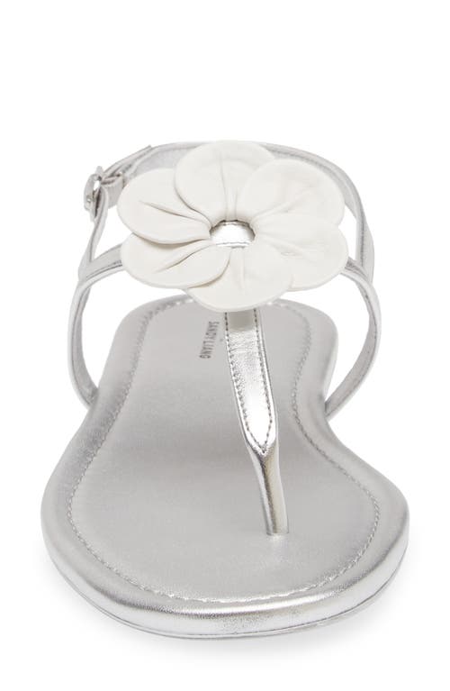 Stuart Weitzman X Sandy Liang T-strap Slingback Sandal In Silver/ White