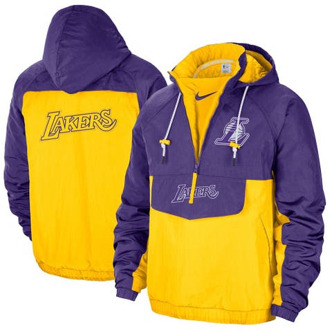 Men's Mitchell & Ness Purple/Gold Los Angeles Lakers Hardwood Classics  Highlight Reel Windbreaker Half-Zip Hoodie Jacket