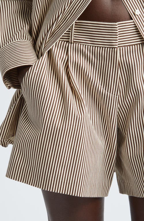 Shop Brandon Maxwell The Essie Pleated Stripe Cotton Shorts In Chocolate Stripe