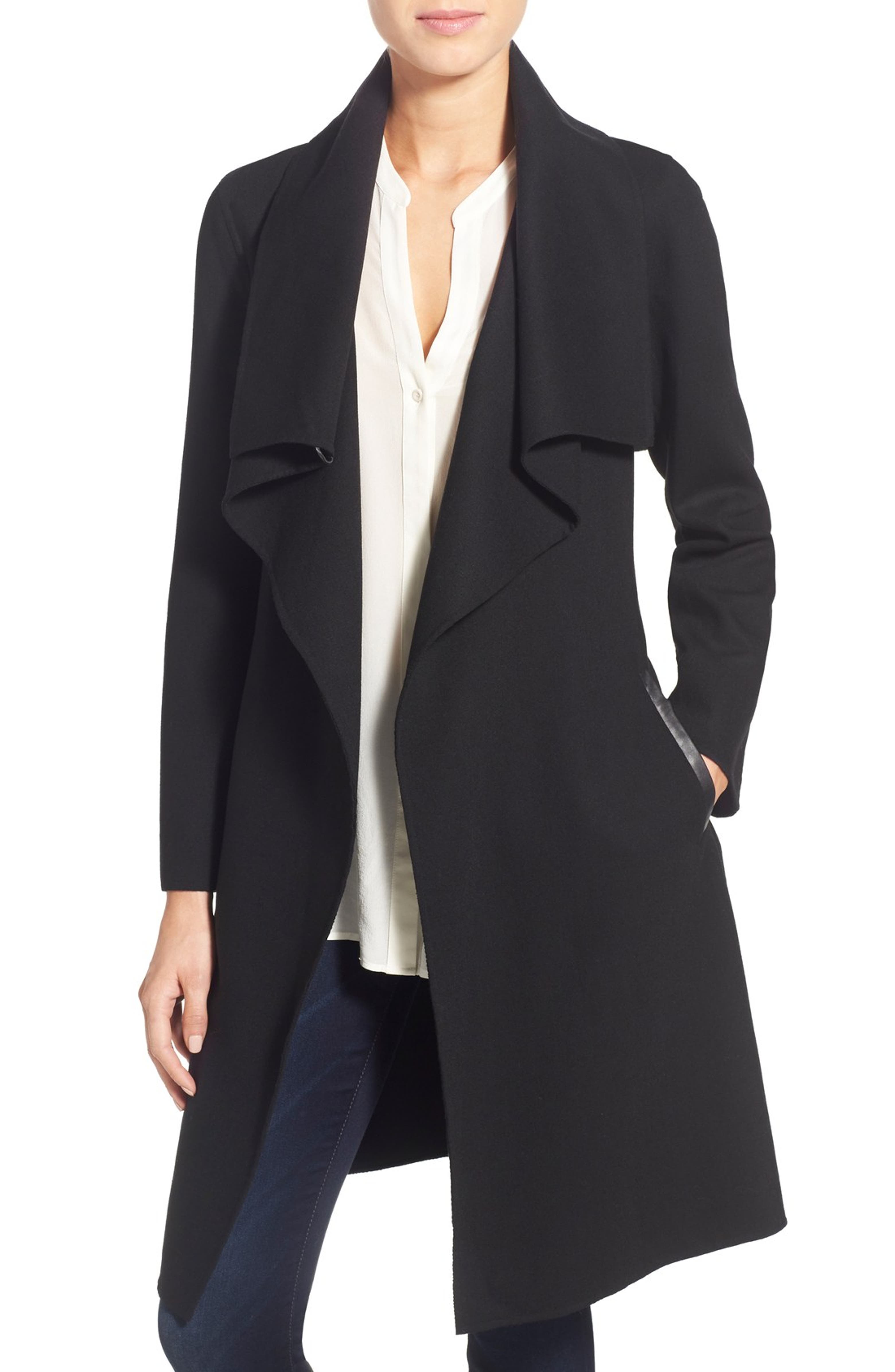 Mackage Belted Stretch Wool Envelope Collar Long Coat | Nordstrom