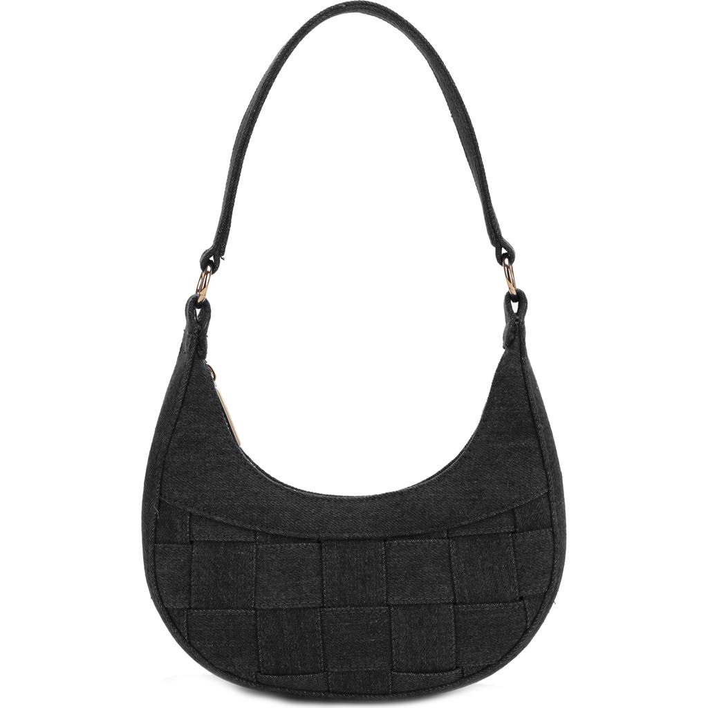 Shop Mali + Lili Leilani Woven Denim Baguette Shoulder Bag In Black Denim