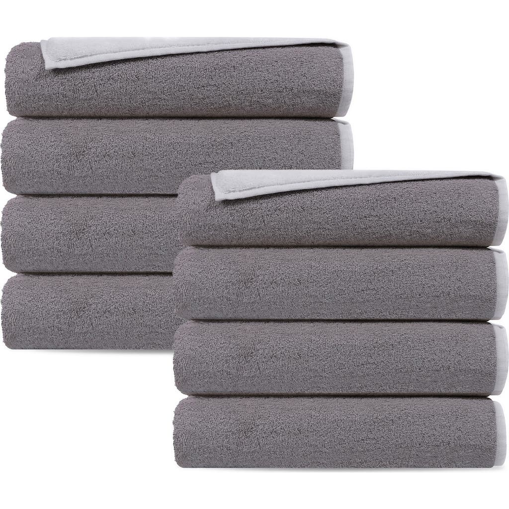 Brooks Brothers Double Face 8-piece Turkish Cotton Hand Towels In Grey/white