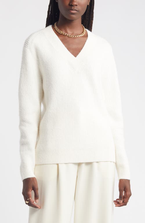 Shop Nordstrom Rib V-neck Sweater In Ivory Pristine