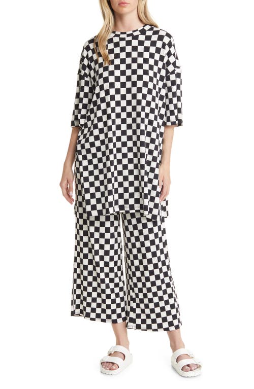 Dressed in Lala Lex Ribbed Oversize T-Shirt & High Waist Crop Pants Set in Black /White Check