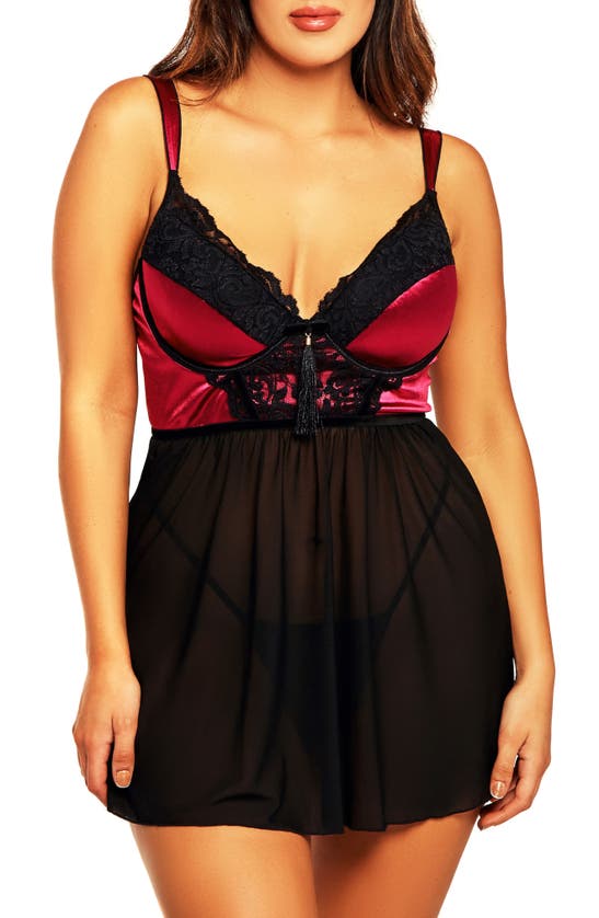 ICOLLECTION MICROFIBER & LACE CHEMISE & G-STRING THONG SET,8150X
