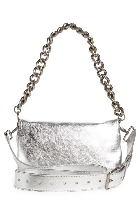 Shop Balenciaga Small Bb Soft Flap Metallic Leather Crossbody Bag In Silver
