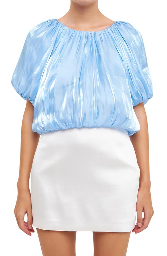 Shop Endless Rose Sheen Effect Blouson Top In Ocean Blue