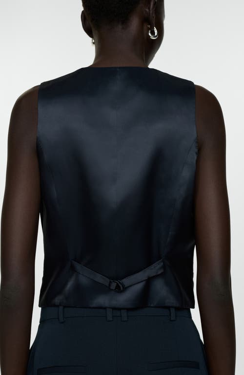 Mango Stretch Satin Contrast Suit Vest In Dark Navy