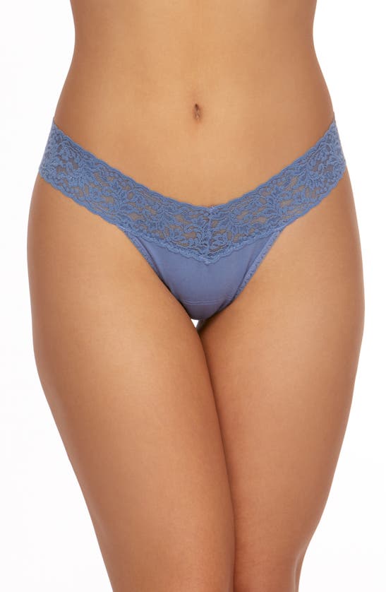 Hanky Panky Stretch Cotton Low Rise Thong In Washed Indigo Blue