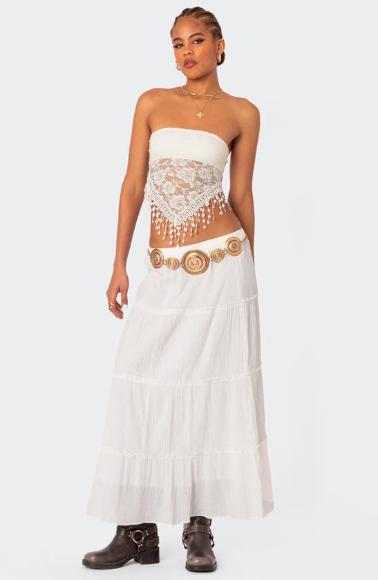 Shop Edikted India Fringe Hem Lace Tube Top In Cream