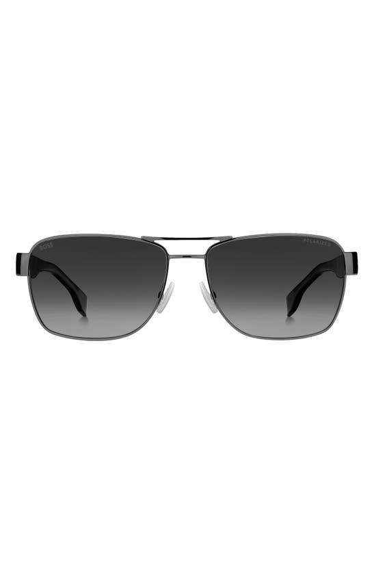 Hugo Boss 60mm Polarized Rectangular Sunglasses In Black/ Dark Ruthenium