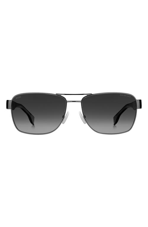 BOSS 60mm Polarized Rectangular Sunglasses in Black/Dark Ruthenium at Nordstrom