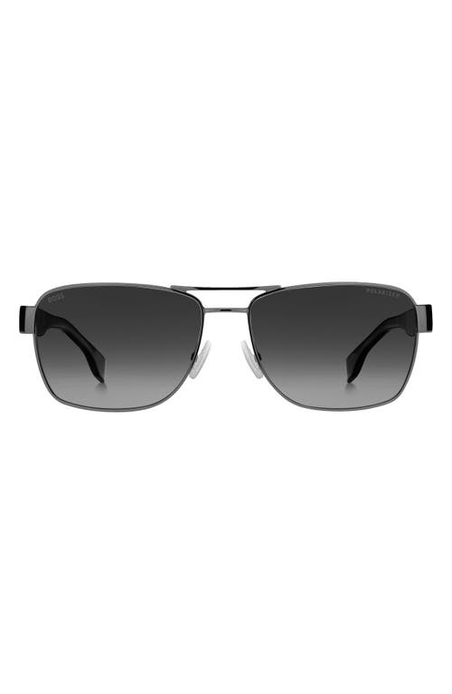 Hugo Boss 60mm Polarized Rectangular Sunglasses In Black/dark Ruthenium