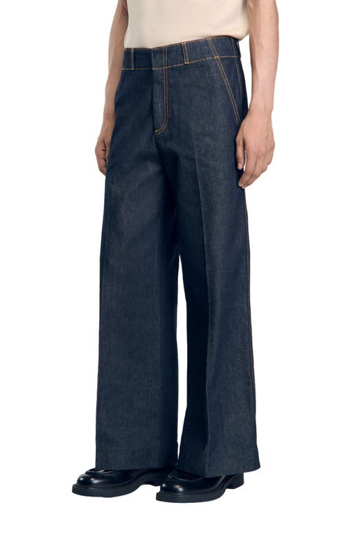 Sandro Wide-leg Jeans In Raw-denim