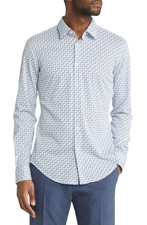 Shop Hugo Boss Boss Roan Slim Fit Geo Button-up Shirt In Light/pastel Blue