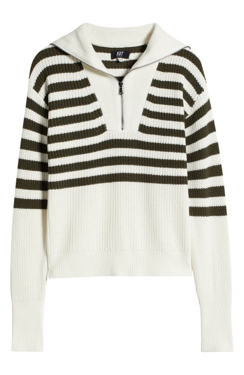 Kut From The Kloth Noley Stripe Half Zip Sweater In Off White/olive