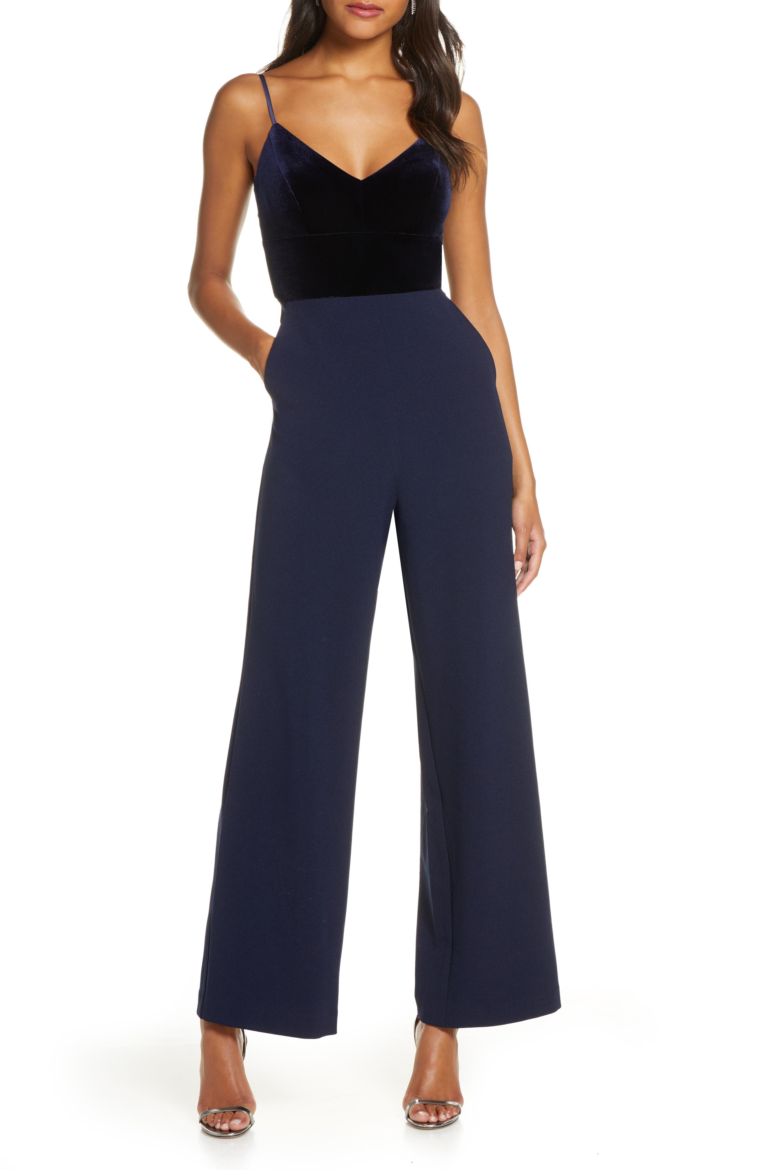 eliza j velvet jumpsuit