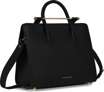 The Strathberry Midi Tote - Top Handle Leather Tote Bag - Black