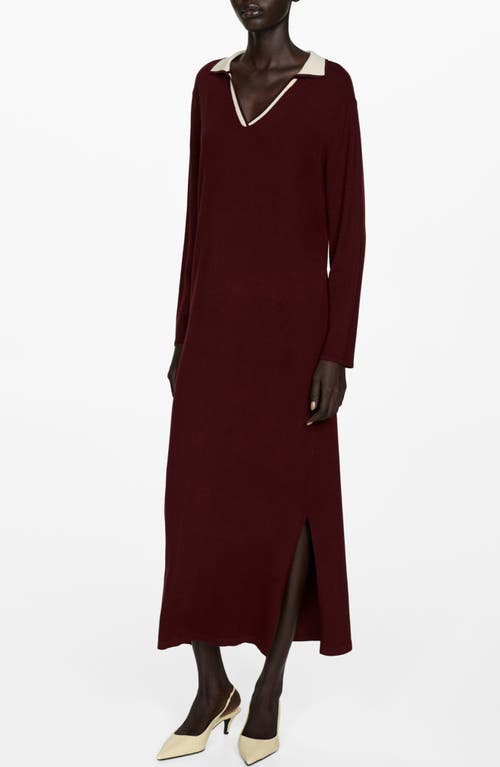 Mango Contrast Collar Knit Dress Burgundy In Burgundy
