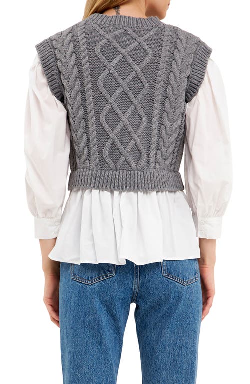 English Factory Mixed Media Cable Detail Sweater In Heather Grey/white