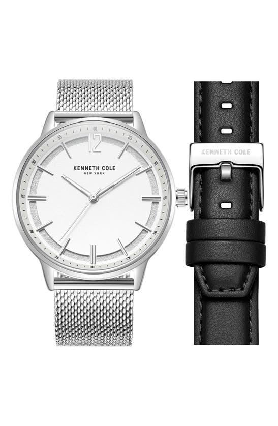 Kenneth Cole Classic Bracelet Watch Gift Set, 45mm In Silver/ Black