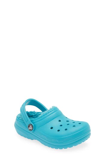 Crocs Kids' Classic Faux Fur Lined Clog In Digital Aqua