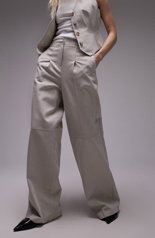 Pleated Cotton Wide Leg Pants in Cream