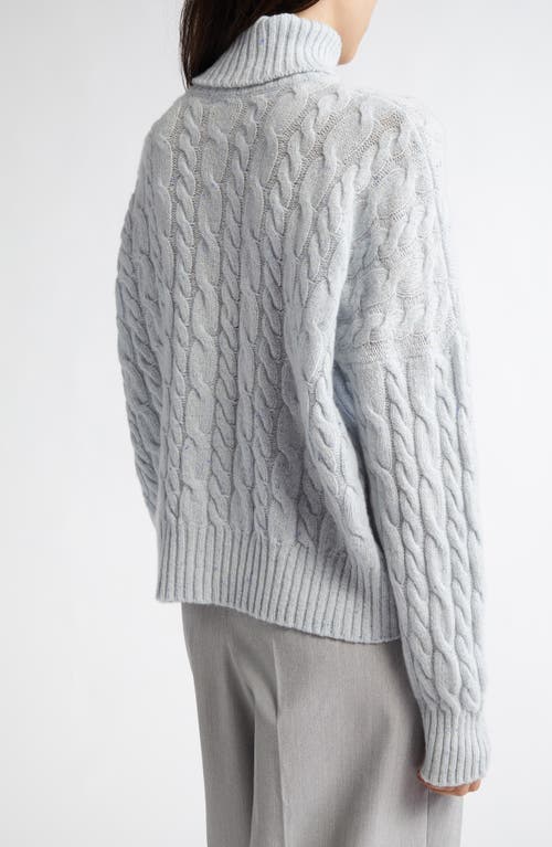 Johnstons Of Elgin Cable Knit Donegal Cashmere Turtleneck Sweater In Ice Blue Donegal