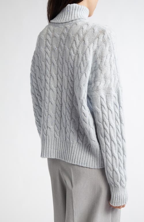 Shop Johnstons Of Elgin Cable Knit Donegal Cashmere Turtleneck Sweater In Ice Blue Donegal