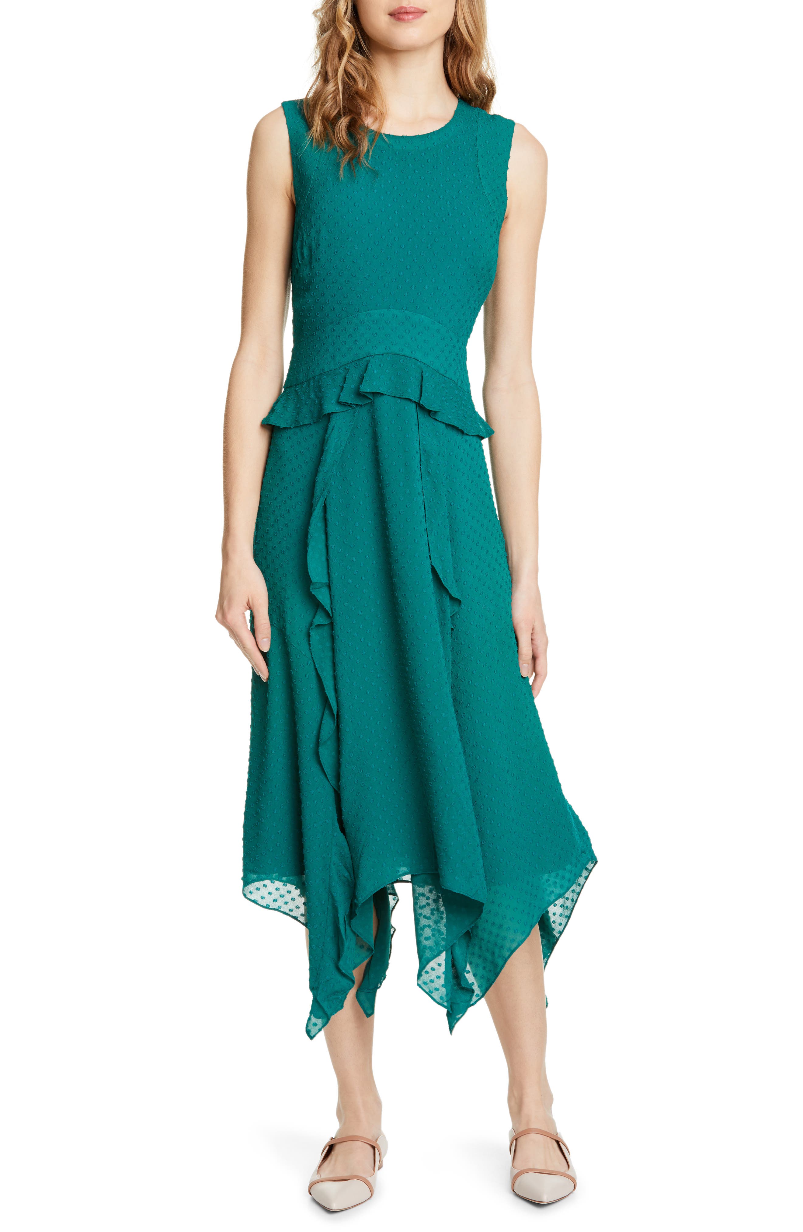 Club Monaco Lochin Swiss Dot Midi Dress, Green