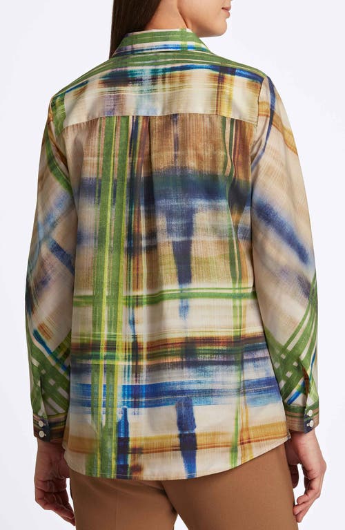 Foxcroft Delia Painterly Stripe Cotton Button-up Shirt In Blue Multi