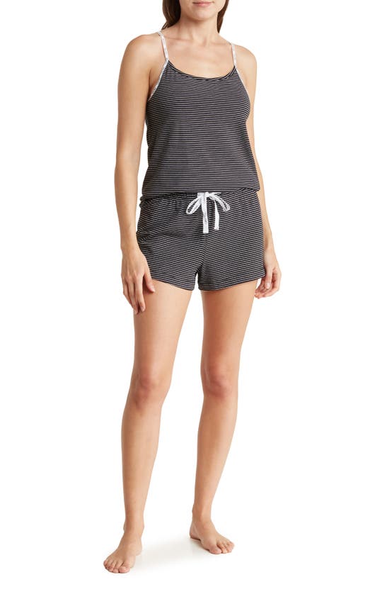 Calvin Klein Logo Camisole & Shorts Pajama 2-piece Set In Ania Stripe Black