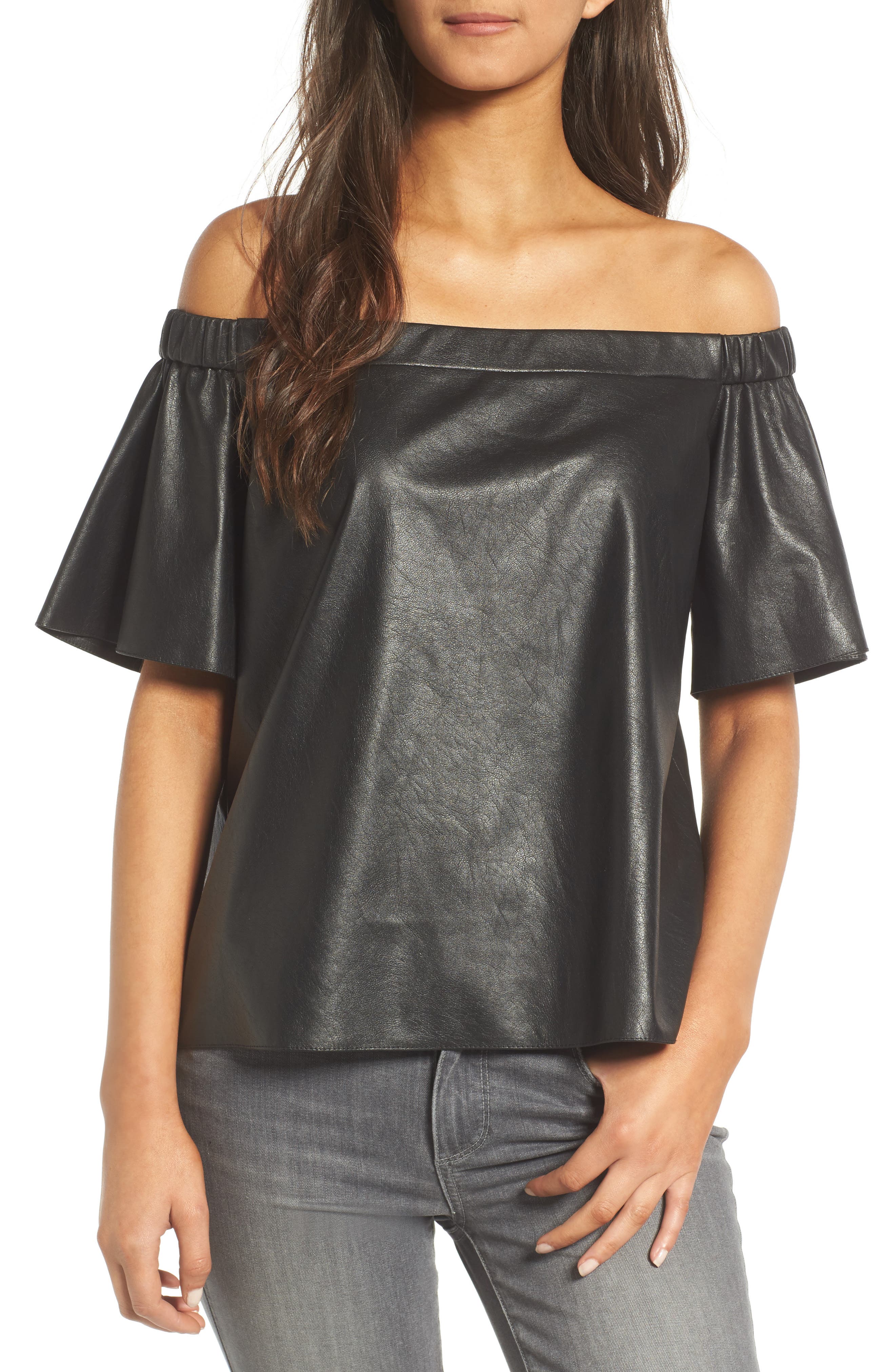 leather off the shoulder top